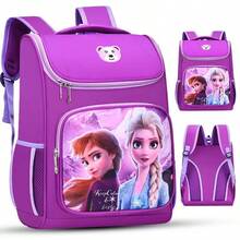 Disney 開學季 Frozen Elsa Anna 蜘蛛人汽車印花大容量護脊輕量學生書包，防水耐磨耐用，適合日常使用、旅行，女款時尚包，派對禮物 - 彩色 - 查看 3