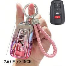 Funda de llave de coche de TPU con color degradado y llavero, funda protectora de cobertura completa de 4 botones, adecuada para 2018-2022 RAV4 Camry Corolla Avalon C-HR Prius GT86 Highlander, protector de llave inteligente antiarañazos - 1 unidad - Ver 2