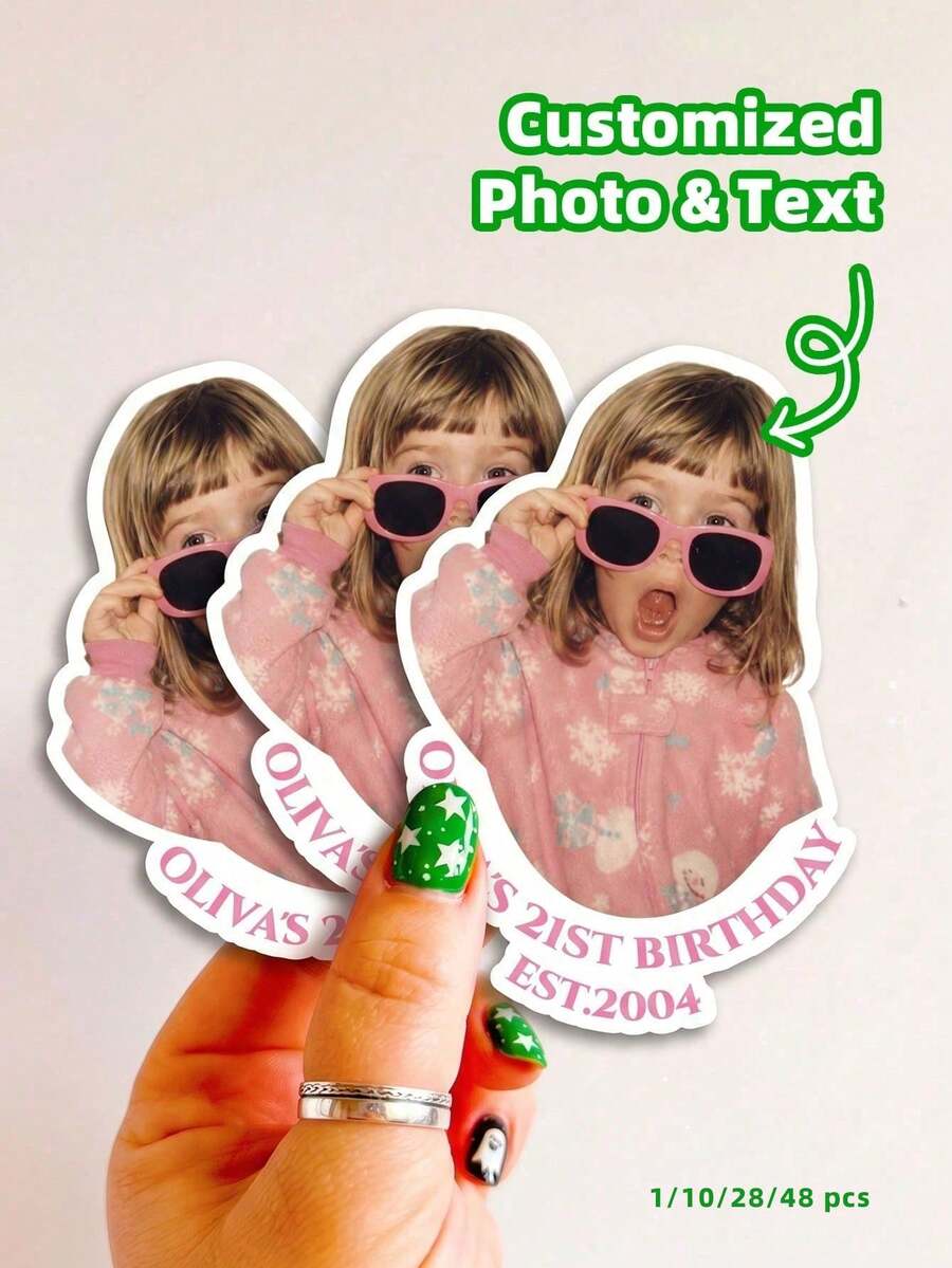 1/10/28/48pcs Customized Portrait Stickers, Personalized Photo Stickers, Custom Text Labels, Customizable Photo & Text Waterproof PVC Stickers, Multiple Sizes Suitable For Graduation Party, Bachelor Party, Wedding Party, Perfect For Wedding, Home, Office, Party Decoration, Personalized, Colorful Labels, Perfect For Her, Him, Friends, Family, Couples, Newlyweds, Perfect For Party, Birthday, Wedding Celebration - Multicolor 1 - View 1