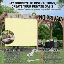 High-Density Thickened Privacy Anti-Peeping Sunshade Fabric, 90% UV Protection Garden Sunscreen Screen, Weather-Resistant Waterproof Outdoor Privacy Protection Net Curtain, Suitable For Balcony/Patio/Yard, Includes Cable Ties And Rope Installation Kit - Beige - View 3