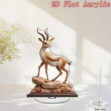 2D flache rotierende Antilope Tischornament moderne minimalistische 2D flache rotierende Hirschstatue, braun/weiße Mähne mit schwarzen/Hornspitzen, Acryl Heim-/Bürodekoration, Weihnachts-/Halloween-/Wildtiergeschenk, stabiler Sockel mit glatter Rotation, platzsparende Sammlerdekoration, 2D flach - A - Übersicht 7