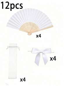 15/12/9/3件組 白色摺疊紙扇附白色緞帶蝴蝶結，婚禮派對小禮品，婚禮手扇，優雅白色可摺疊紙扇，新娘婚禮禮物，伴娘裝飾扇，拍照道具，婚禮座位裝飾 - 白色 - 查看 10
