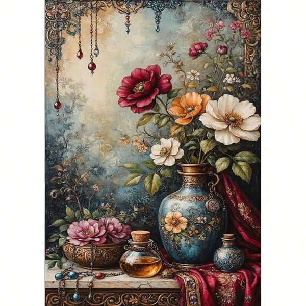 1pc [30*40cm/11.8*15.7in]5D Acrylic Diamond Painting Kit, Floral Pattern, Suitable For Adult Beginners DIY Mosaic Diamond Art, Full Drill Handmade Self-Design DIY Diamond Painting, Applicable For Living Room, Bedroom, Office Wall Decoration Hanging Picture, Surprise Home Decor Gift For Family And Friends, Unframed