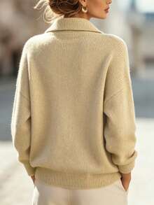 Sweater Rajut Kerah Polo Aprikot Lembut untuk Wanita, Model Longgar dan Lembut, Atasan Serbaguna untuk Perjalanan Musim Gugur - Unta - View 6