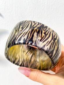 1 pièce Nouveau bracelet en acrylique imprimé plumes de paon, patchwork imprimé léopard contrasté, large bande, accessoire de main vintage - Multicolore E - Voir 16