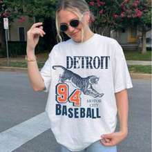 Women's T-Shirts Vintage Detroit Tiger Tee, Casual Sports Wear, Gift For Baseball Fans, Summer Retro Clothing, 100% Cotton Round Neck Short Sleeve - 白色 - 查看 1