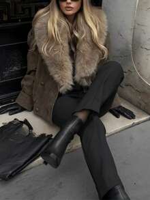 Mellowy Autumn/Winter New Women's European And American Style Fashion Simple Casual Jacket Coat - Grayish Brown - View 4