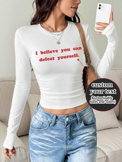 Autumn/Winter Women's T-Shirt, Long Sleeve, Add Your Own Text, Choose Your Favorite Color And Font, Valentine's Day Gift Sports