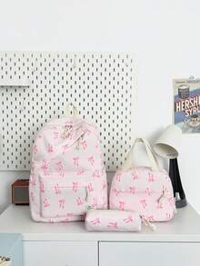 1 Set Tas Ransel Sekolah - Tas Ransel Kapasitas Besar Motif Pita + Tas Bekal + Tempat Pensil, Set Multi-Piece, Dengan Kompartemen Laptop, Tas Ransel Nilon Tahan Lama, Tas Ransel dengan Tali Bahu yang Dapat Diatur - Tas Ritsleting Ringan dan Portabel, Cocok Untuk Pelajar/Remaja/Lulusan, Sempurna Untuk Aktivitas Luar Ruangan/Perjalanan/Sekolah Menengah Pertama/Sekolah Menengah Atas/Perguruan Tinggi, Tas Ransel Penting untuk Kuliah - Beraneka warna - View 13