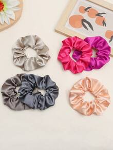 6pcs Solid Color Satin Elastic Hair Ties, Elastic Ponytail Hair Bands, Suitable For Various Hairstyles, Create Cute Seamless Ponytail, No Hair Damage - Multicolor - View 6