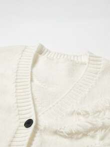 Cardigan de punto de unicolor simple para hombre con diseño de botones - Chaqueta suéter de estilo relajado - Blanco - Ver 4