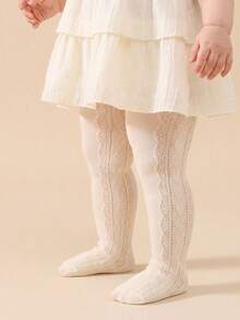 2 Pairs Baby Girls' Princess Hollow Out Mesh Side Heart Breathable Tights, Perfect For Daily Wear And Outfits - Multicolor - View 3