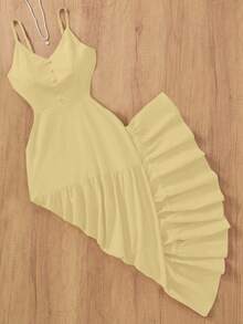 Solid Color Elegant Casual Woven Fabric A-Line Backless Dress, Suitable For Party, Evening Date, Wedding, Spring/Summer - Yellow - View 1