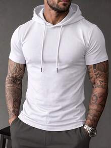 Camiseta con capucha vintage de manga corta y peso ligero en color blanco para hombre, top deportivo casual con cordón, para el verano - Blanco - Ver 1