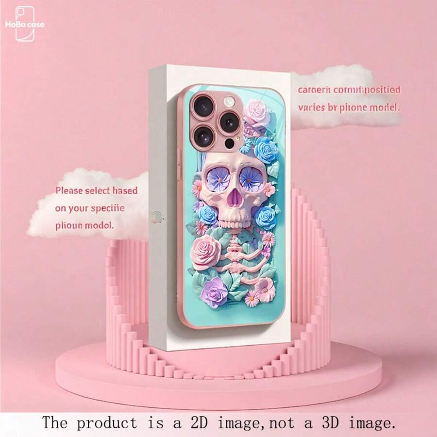 HoBa case 1 Piece Gold-Framed Skull Pattern Phone Case Tempered Glass Phone Shell Compatible With IPhone 18,17 Pro Max, Suitable For 16 Pro Max, 15 Pro Max, 14 Pro Max, Korean Fashionable And Fun Phone Shell, Compatible With IPhone 11/12/13/14/15/16/17/18 Pro Max Plus, Elegant Design Suitable For Both Men And Women, Ideal Gift For Girlfriend On Christmas, Autumn, Birthday - Mixed Color 2 - View 1