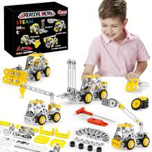 Stem Building Toys, Metal Engineering Vehicles Model Kit, 330 PCS Erector Sets For Boys , 4 Models Construction Vehicles Learning Toy Metal Models - Yellow - View 1