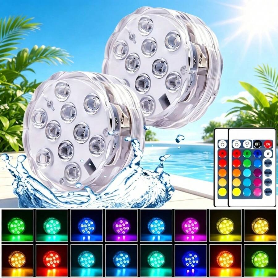 Luz LED RGB a prueba de agua que cambia de color, adecuada para piscina, acuario, estanque, fuente y decoración de bodas - Fácil instalación, carcasa de plástico resistente, iluminación subacuática - multicolor - Ver 1