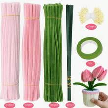 681/Pc Pink Green/Purple Green Handmade Pipe Cleaner Set, DIY Bouquet Set, Thickened And Reinforced Material, Thick And Fluffy Twistable Rods, Suitable For DIY Handicrafts, Home Decor, Holiday Gifts, Holiday Decorations - Multicolor - View 3