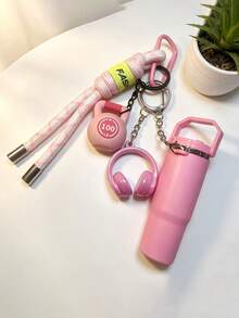 [Original Hecho a Mano] Llavero de Botella de Agua Mini de Alto Valor, Llavero/Accesorio de Muñeca de Cuerda Tejida, Accesorio de Auriculares 3D, Cadena Anti-Pérdida de Llaves de Coche, Decoración Delicada de Auriculares para Niñas - Multicolor - Ver 10
