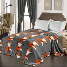 1pc Gray Fox Print Flannel Blanket, - Soft & Lightweight All-Season Bed, Sofa, Camping Blanket - Comfortable Texture Gift, 5 Sizes Available, 280gsm - Multicolor - View 6