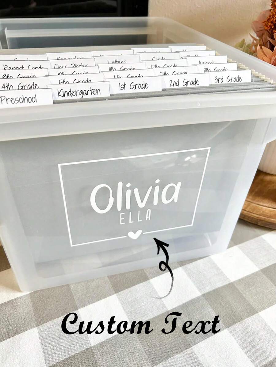 Custom Storage File Box Set DIY School Art & Memory Box, Personalized Name Label, Printed Cardstock File Index Label, Annual Interview Form