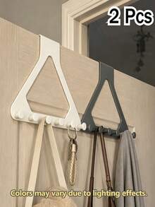 2pcs (Grey + White) Plastic Door Hooks, Large Upgraded Triangular Door Hooks, Over-The-Door Coat Rack, Thickened ABS Plastic Material, Strong Load-Bearing, Suitable For Hanging Clothes, Bags, Keys, Hats - Multicolor - View 12