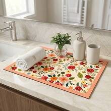 1pc Dish Drying Mat, Coffee Machine Mat, Full Print Colorful Floral Pattern, Excellent Water Absorption, Suitable For Dining Table, Cafe And Other Scenes, Can Be Used To Place Dishes And Drain Water, Home Gift, Countertop, Dining Table Decoration - XYLSD-599 - View 6
