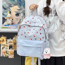 LECEY Striped Cartoon Print Large Capacity Backpack - Blue - View 2