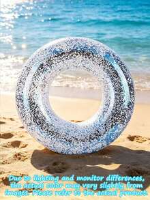 1pc Transparent Glitter Inflatable Swim Ring, Round PVC Pool Float With Sequins, Multicolor Macaron Colors, Lightweight Water Floating Accessory, Suitable For Swimming Pool, Beach, Lake, Summer Pool Party, Beach Vacation, Outdoor Water Play - Clear - View 17