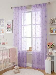 1pc Purple Butterfly Mesh Curtain, Polyester Curtain Valance, Butterfly Birthday Decoration, Home Decor, Room Decor, Suitable For Living Room, Kitchen, Bedroom, Study, Dining Room, Gallery, Cafe (Curtain Rod Not Included) - Purple Butterfly - View 3