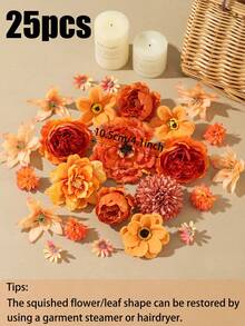 50PCS/100PCS Orange Tone Mixed Artificial Flower Head Set, Autumn Artificial Flower Head Wall Decoration, Suitable For Autumn Decor, Room Decor, Wedding Decor, Home Decor, Tabletop Wall Decor, Garden Decoration, Floral Arrangement Craft, Holiday Gift Choice - Orange - View 11