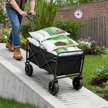 220/450/680 Lbs Capacity Heavy-Duty All-Terrain Folding Cart - Iron Frame And 600D Oxford Fabric, Foldable Multi-Purpose Wagon For Camping, Gardening, Beach, Shopping,Track And Field Equipment Transport Vehicle, No Assembly Required - 黑色 - 查看 5