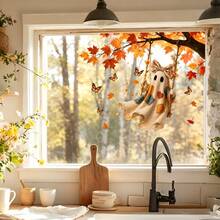 1pc Autumn Thanksgiving Maple Leaf Window Sticker, Squirrel Hedgehog Ghost Butterfly Design, PVC Static Cling, Suitable For Home Store Party Glass Decoration Decal, Halloween Decoration - Cartoon Window Stickers - View 6