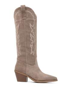 Bottes Santiagos Hautes En Suédine à Broderies Western – L'Élégance Cavalière - Khaki - View 4