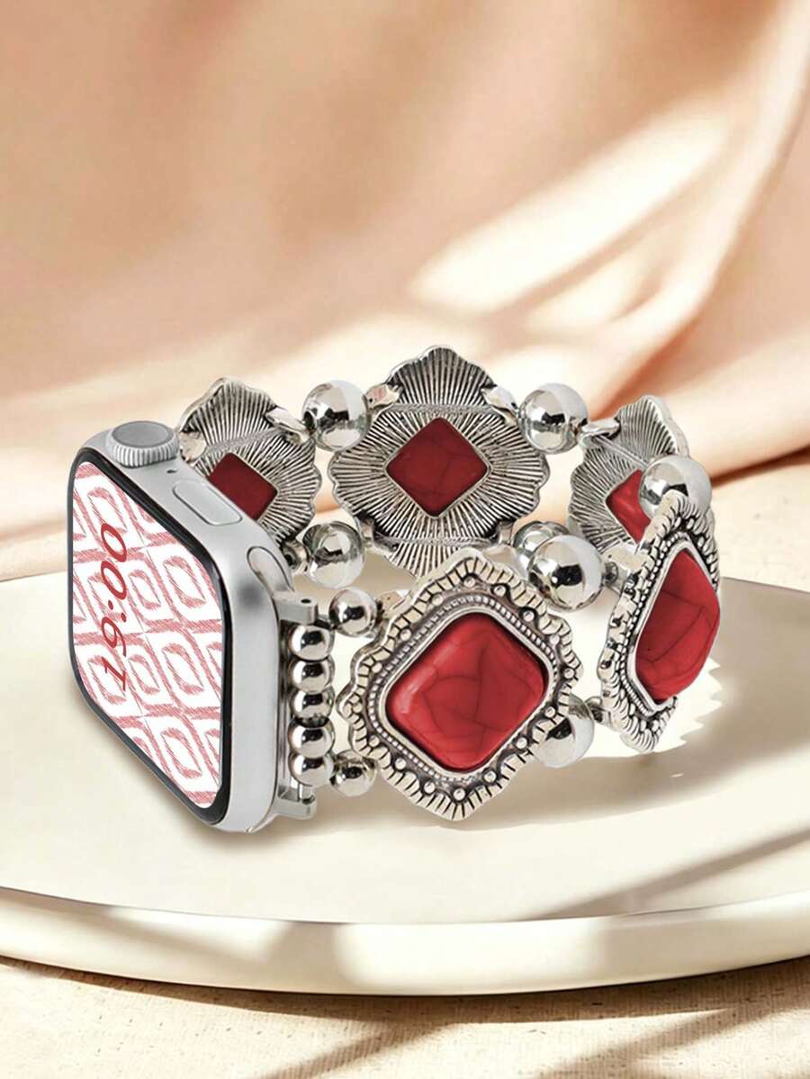 Huastonband Bohemian Style Young Fashion Women's Compatible Watch Band 38mm 40mm 41mm 42mm 44mm 45mm 49mm Fashion Classic Luxury Dopamine Colorful Women's Jewelry Bracelet Square Elastic Adjustable Red Bracelet, Compatible With Apple Watch Ultra SE/S11/S10/S9/S8/S7/S6/S5 Series Smart Watch Accessories Wristband Men's, Summer Women's Accessories Beach Outdoor Party Dance Gift For Friends Party Vacation