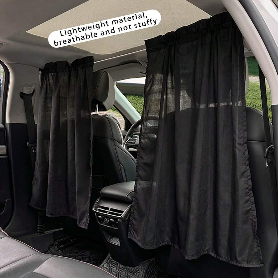 2pcs Car Sunshade Curtains, Anti-UV Heat Insulation, Front And Rear Row Divider Curtains, Blackout RV Window Curtains