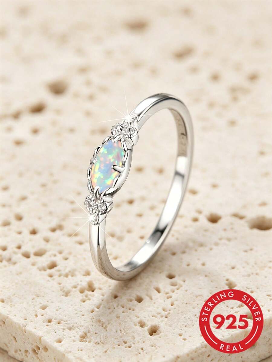 Opal Decor Sterling Silver Ring - Silver - View 1