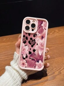 Sweet Lily & Leopard Print Design Perforated Matte Thick Full Coverage Phone Case Compatible With IPhone 11/12/13/14/15/16 Pro Max/17/17 Pro/17 Pro Max/Air/15 Pro Max/16 Plus/14 Pro Max And Other Models - Pink - View 2