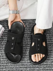 男士黑色休閒骷髏圖案涼鞋，通勤、開車、沙灘穿著，39-45# 夏季拖鞋 - 黑色 - 查看 4