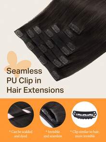 DOORES Extensiones de Cabello Humano Invisible sin Costuras 130g-150g 7 piezas Marrón Oscuro Virgen Liso Remy PU Piezas de Cabello Invisible con Clip Peinable - S2 - Ver 7
