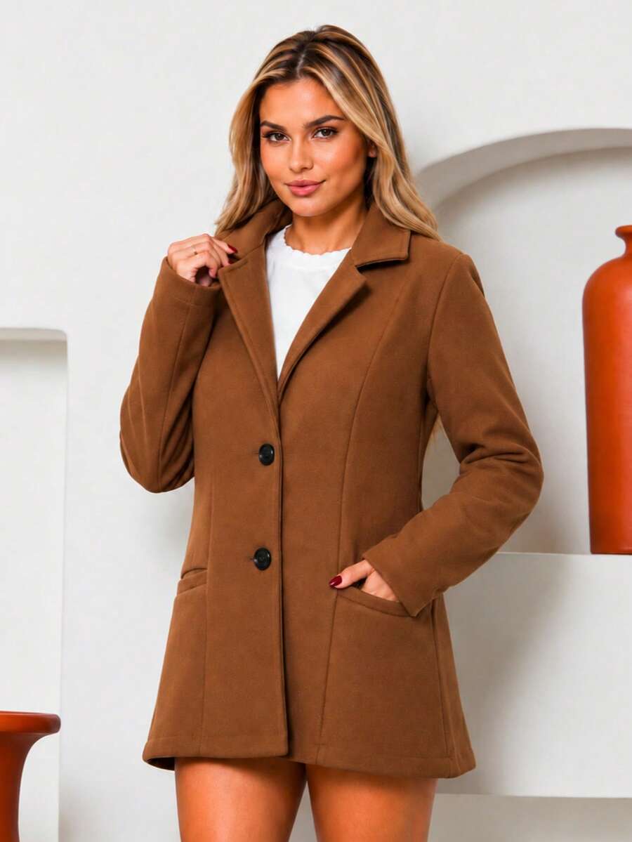Women's Medium-Warm Wool Blazer/Overcoat For Winter - Elegant - 摩卡棕 - 查看 1