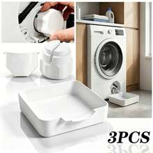 3-Piece Washing Machine Drain Pan Set, Effectively Prevents Laundry Room Floor Overflow, Includes Drainage Guide Plate And Washing Machine Switch Nut, 1 Set Solves Overflow Issues - White - View 2