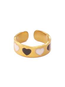 1pc Stainless Steel Heart-Shaped Open Ring, Women's Fashion Minimalist 18K Gold Plated Open Ring Jewelry - Ring - View 3