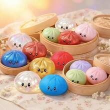 Dumpling Squishy Gitter 4Pcs Green Pink Purple Red Dumpling Squishy Toy Set With Steamer Box, Slow Rising Stress Relief Squeeze Fidget - 4 pcs B - 查看 2