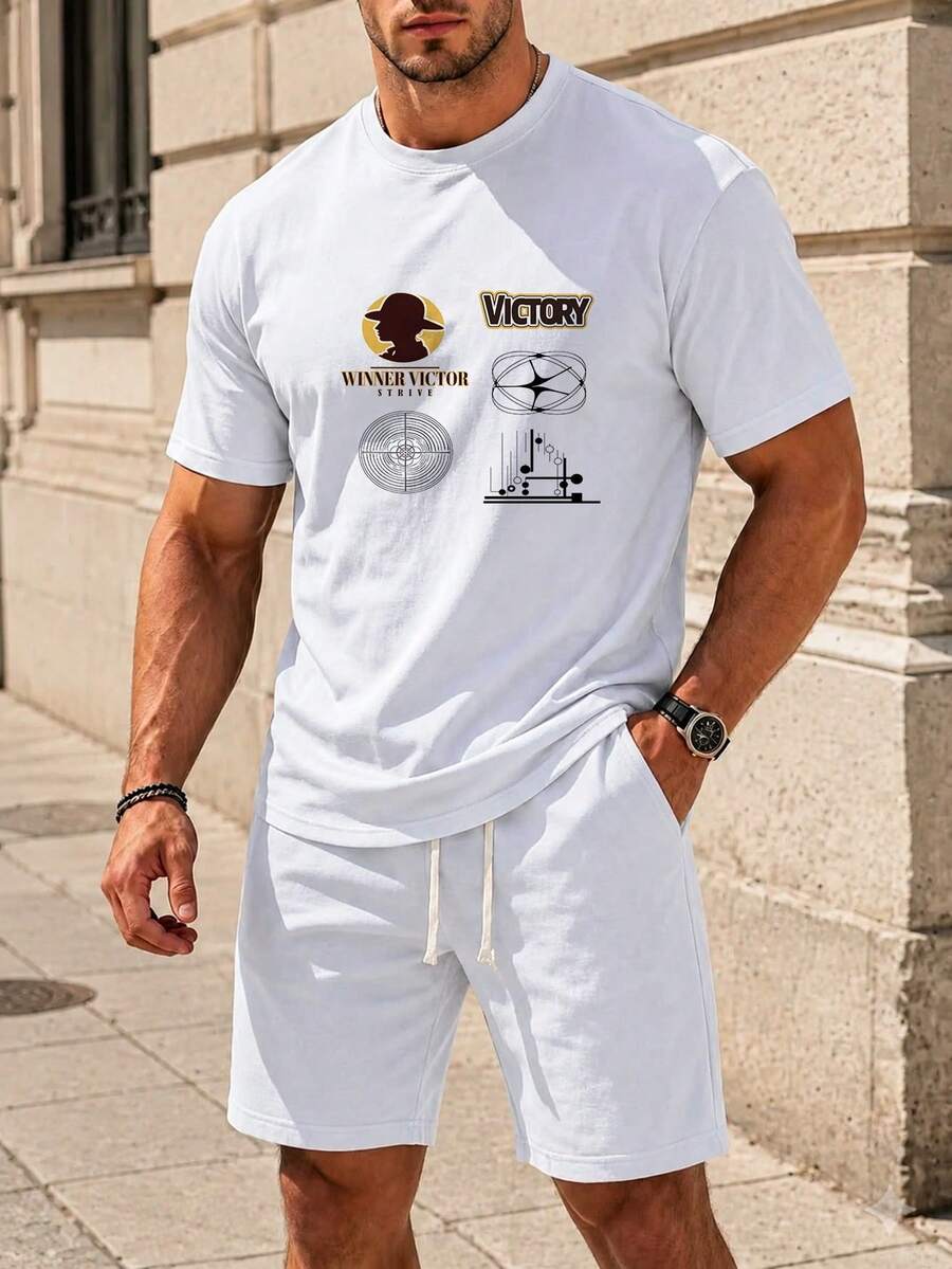 Men Minimalist Graphic Print T-Shirt Soft Cotton Tee - 白色 - 查看 1