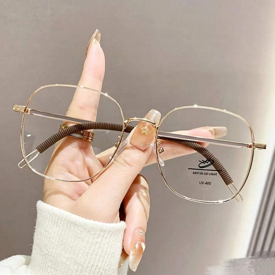 1 pezzo Occhiali da donna con montatura quadrata in metallo marrone senza prescrizione, ultra leggeri, adatti per l'uso quotidiano e la lettura del telefono - Bronzo - Visualizzare 1