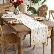 1/16PCS Pastoral Minimalist Floral Print Tassel Lace Table Runner, Suitable For Weddings, Parties, Banquets, Gatherings, Outdoor And Daily Use, Party Table Runner, Banquet Table Runner Decoration - White - View 6