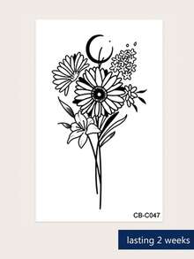 Stiker Tato Semi-Permanen Jus Herbal, Desain Pola Bunga, Tidak Pudar Selama 14 Hari, Hadiah Pesta Festival Musik, Stiker Tato Sementara untuk Lengan, Kaki, Bahu, Leher, Tulang Selangka, 1 buah/Paket - Biru - View 9