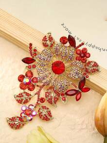 1pc Fashionable Exaggerated Plant Flower Rhinestone Brooch - Red - View 3