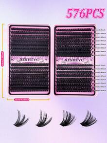 640/576 Clusters Single Cluster False Eyelashes Set, Includes Adhesive Glue, Sealing Glue, Tweezers And Eyelash Brush; Suitable For Beginners, Dense And Fluffy, Natural And Lightweight, Easy To Apply; Equipped With Large Capacity Eyelash Storage Book, Classic Cross Dynamic Style - Multicolor - View 5